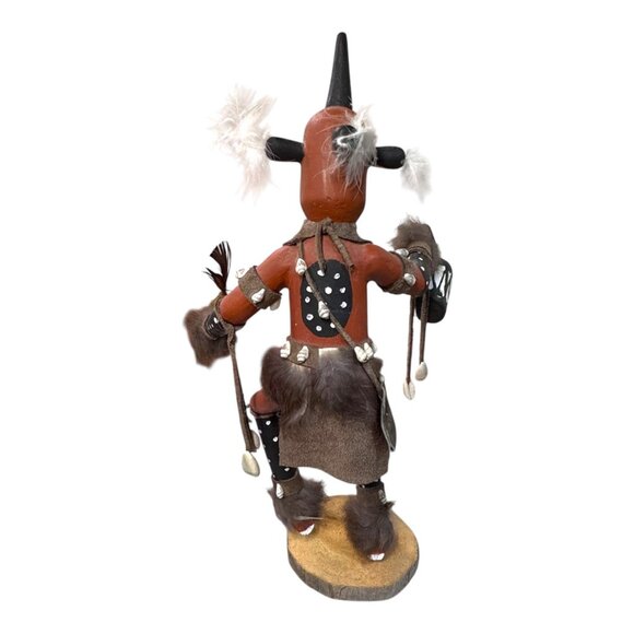 Vintage Mudhead Native American Kachina Doll  Feathers & Drum Signed Lang 16" - Picture 10 of 13